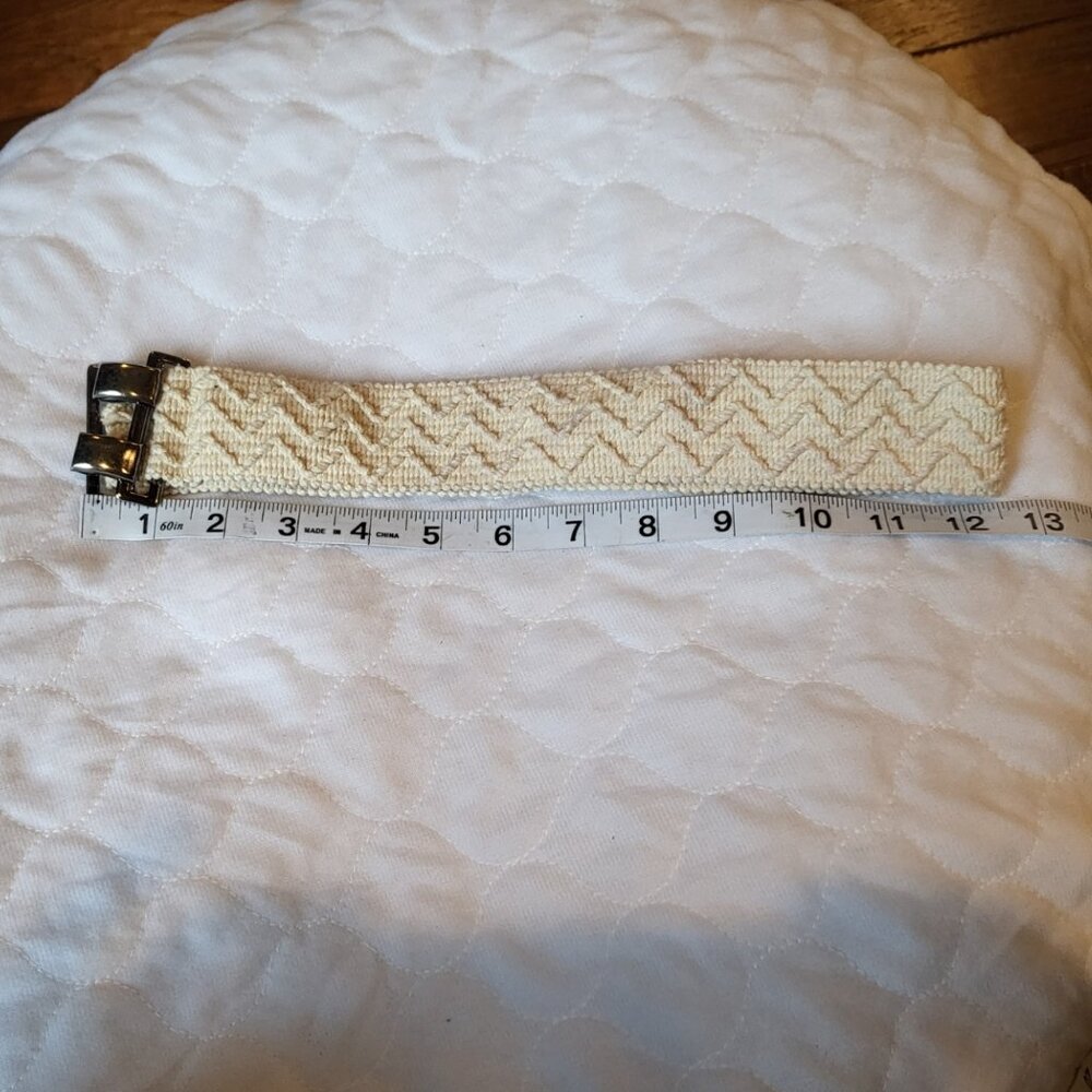 Woven Stretchy Belt Cream Silver Toned Buckle Clasp Boho Hippie Natural - Picture 11 of 15